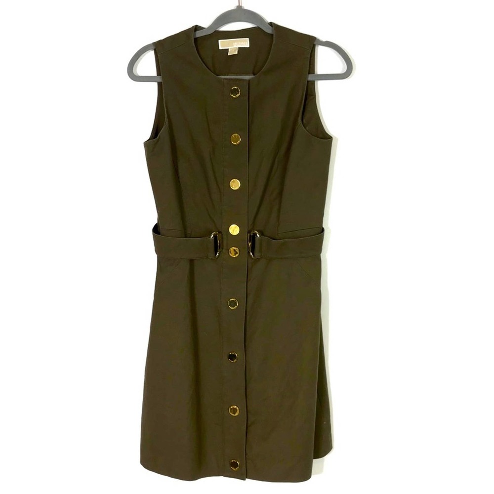 Michael Kors Olive Sleeveless Snap Front Dress 8